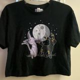 Pokémon Pokemon Womens Black Crop Top Tee T Shirt M Medium Espeon Umbreon Celestial Moon Photo 0