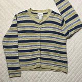 Christopher & Banks Christopher Banks Green and Blue Striped Button Down Sweater   Photo 0