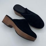 Toms Addison Suede Deco Stitch Clog Heel Size 7 Black Wood Platform Boho Photo 0