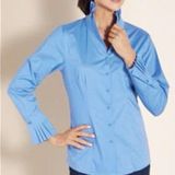 Soft Surroundings blue Charlize button down dress shirt pleated collar NWOT MED Photo 0