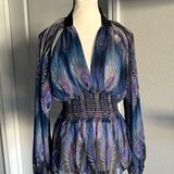 None 382•Sheer•Peacock Feather print•Blouse•Size‎ Large•NWT Photo 0