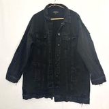 Chocolate USA Women Jean Jacket Black Distressed Destroyed Oversized Size L Photo 0