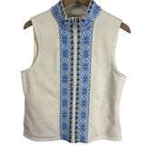 L.L.Bean Women's Fair Isle Ivory and Blue Full Zip Fleece Vest Size Medium Fall Photo 0