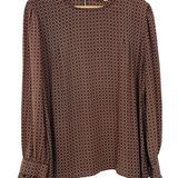 Ann Taylor LOFT brown vintage high neck long sleeved blouse women's size XL Photo 0