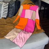 Eloquii New Anya Patchwork Colorblock Bodycon Dress in Pink & Orange Photo 0