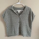 Jessica Simpson Olive Green Knit Button Down Shirt Photo 0