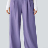 Halara  Flex Textured Wide Leg Pull On Pants L Purple Photo 0