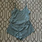Danskin sage green matching satin tank & shorts stripe pajama set large Photo 0