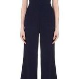 Sandro Paris Parigo Marine Navy Blue Stretch Crepe Jumpsuit | Small Photo 0