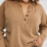 Torrid Cozy Fleece Henley Sweatshirt Women's size 2 (2X, 18-20), tobacco brown Photo 0