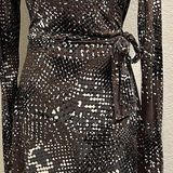 CAbi Brown Front Faux Wrap Stretch Dress w/ Belt Photo 0