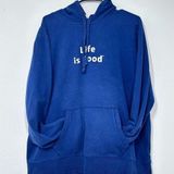 Life is Good Navy Blue Graphic Casual Cozy Soft Hooded Sweatshirt Womens Size XL Photo 0