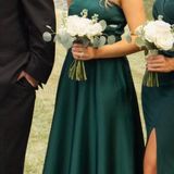 Lulus Green Satin One Shoulder Maxi Dress With Pockets Photo 0