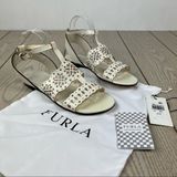 Furla Aurora Laser Cut Lace Pattern Leather Sandals EUR38 Petalo LE White $345 Photo 0