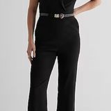 EXPRESS  Women’s Shoulder Pad Black Business Jumpsuit Photo 0