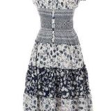 Mlle Gabrielle Mixed floral print boho smocked shirred midi maxi patchwork navy white dress Photo 0