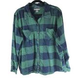 Natural Reflections Green & Blue Plaid Flannel Button-Up Shirt 100% Cotton 1X Photo 0