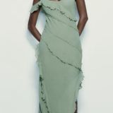 ZARA sage green ruffled maxi dress Photo 0