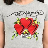 Ed Hardy  Gray Crop Top with Red Hearts Photo 0