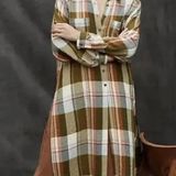 Pilcro Anthropologie long viscose tunic button down plaid shirt dress with slit Photo 0