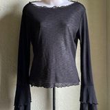 Black Bell Sleeve Sheer Boat Neck Blouse Size Medium Photo 0