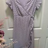 Miami Francesca’s M Lavender Purple Daisy Embroidered Wrap Dress V Neck Flutter Sleeve Photo 0