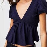 Free People , Charlotte, Navy Blue, open back top Sz M NWOT Photo 0