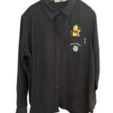 Disney  Winnie the Pooh women's L Embroidered Black Button up Long Sleeve Shirt Photo 0