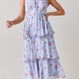 Francesca's Blue Floral Midi Dress Photo 0
