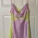 For Love & Lemons Silky Slip Dress Lace Purple Green Medium NWOT Photo 0