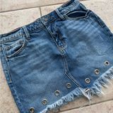 Cello Denim Frayed Hem Skirt with Eyelet Detail Photo 0