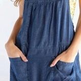 Natural Life NEW Dakota Tie-Back Mini Dress Denim Blue Chambray Overall Beach L Photo 0