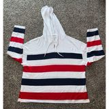 Workshop Republic Clothing Workshop Women's Red/White/Blue Long Sleeve Hooded Long Sleeve shirt size XL Photo 0