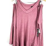 Lord and Taylor NWT  Mauve Waffle Knit Cold Shoulder Oversized Top Size Large Photo 0