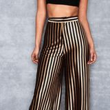 Mistress Rocks - High Waisted Gold And Black Velvet Wide Leg Pants, Size M Photo 0