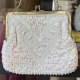 La Regale Vintage Mini Bag  Beaded Sequined Evening Purse Gold Chain bride ivory Photo 0