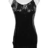 Just Fab Black Sequin Fringe 1920's Flapper Party Mini Cocktail Bodycon Dress M Photo 0