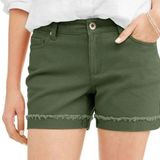 Time And Tru  Relaxed Olive Green Twill Shorts With Cuff Detail Size 6 Photo 0