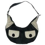 Tommy Hilfiger  Zip Top Black Vinyl Ivory Canvas Hobo Bag Purse w/ Front Pockets Photo 0