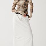 Commense Semi Sheer Tulle Mesh Top Off Shoulder Long Sleeve Crop Top Small Khaki Tan Photo 0