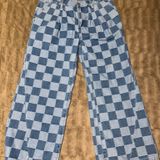 Checkered denim wide leg pants Blue Size 14 Photo 0