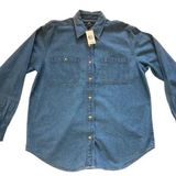 British Khaki Vintage  blue denim button down casual shirt 100% cotton size M Photo 0