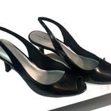 East 5th NWT Sicily black slip on peep toe leather heels Photo 0