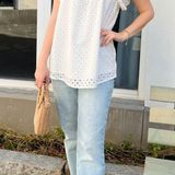 Boutique NWT White Eyelet Blouse Preppy Summer Top  Photo 0