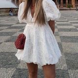 ZARA  white mini crochet boho sundress balloon summer vacation casual dress Photo 0