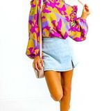 Fantastic Fawn Anthropologie  Allure Ruffle Neck Abstract  Floral Blouse M Photo 0