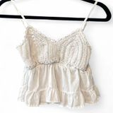 RSQ Cute white crochet flowy top with adjustable straps Photo 0