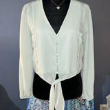 WAYF NWOT  Where Are You From Size XS Olive Long Sleeve Cropped Blouse Photo 0