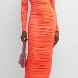 L'Agence NWT  Kamali Ruched Off-Shoulder Midi Dress Size Small Photo 0