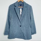 Drew  Anthropologie NWT Linen Blend Chambray Blue One Button Blazer Size S Photo 0